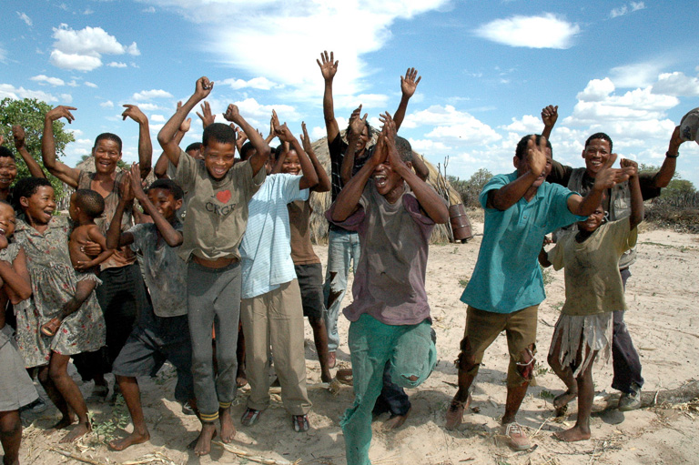 San men celebrate a victory in a court case against the Botswana government in December 2006. Photo credit: © Survival International.