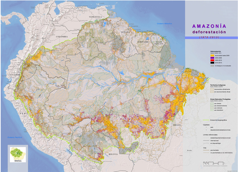 Map of historic deforestation in the Amazon basin